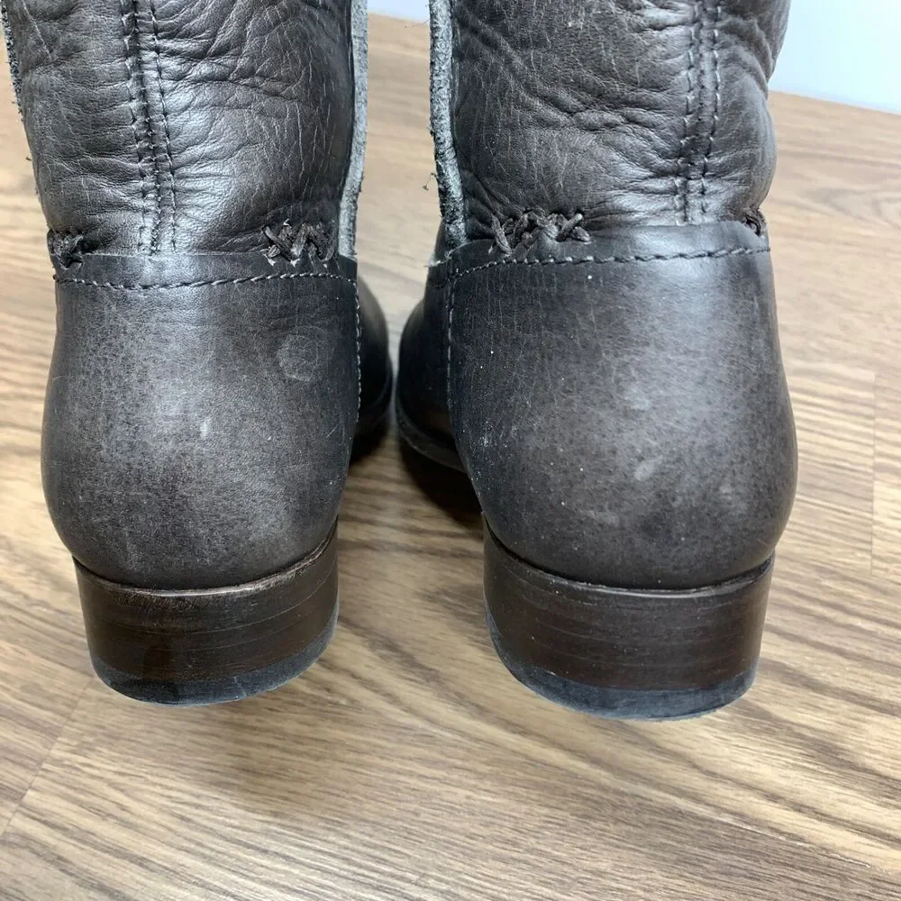 Frye Cara Leather Riding Boots‎ Size 6.5 B Tall Pull On Gray